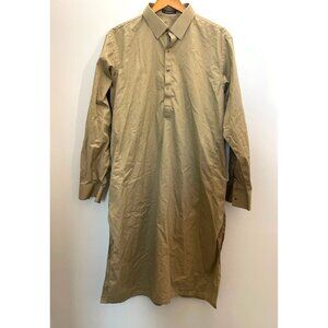 Tan Long Sleeve Button-Down Shirt Dress With Pockets Regular Fit L